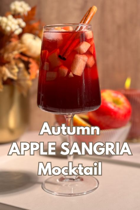 Savour the flavours of the season with this non alcoholic sangria mocktail. This juicy drink combines the lush flavours of a non-alcoholic red wine from Spain, with the crispness of fresh apple cider. Perfect for holiday gatherings, cozy nights in, or any fall celebration, this non-alcoholic apple sangria is sure to be a crowd-pleaser. Cheers to a flavorful fall! 🥂🍁 #Sangria #FallMocktails #NonAlcoholic #AutumnDrinks #FestiveSips Virgin Fall Sangria, Non Alcoholic Apple Cider Sangria, Apple Cider Sangria Mocktail, Fall Sangria Mocktail, Sangria Non Alcoholic Recipes, Mocktail Sangria Non Alcoholic, Sangria Mocktail Non Alcoholic, Apple Cider Mocktail Non Alcoholic, Alcohol Free Sangria