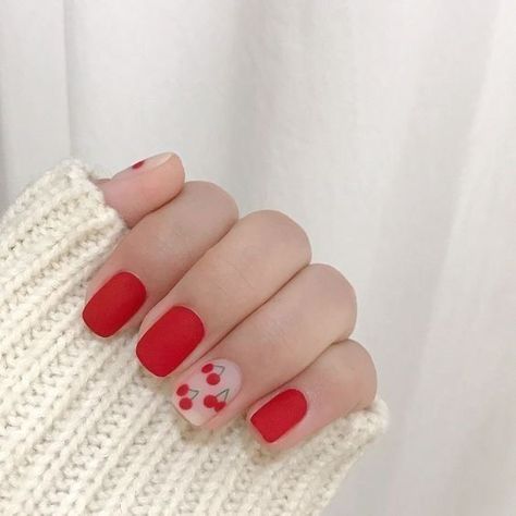 Nail Design Gold, Nail Design Glitter, Red And White Nails, Makeup Nails Designs, Korean Nail Art, Sunflower Nails, Cherry Nails, Korean Nails, Red Nail Designs