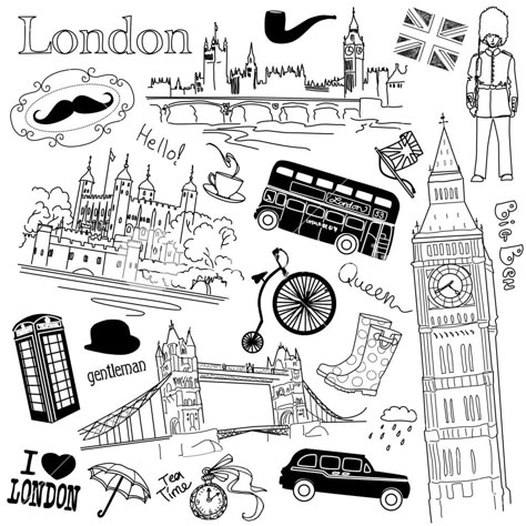 London Vector, London Drawing, London Illustration, London Theme, London Tea, Diy Agenda, The London Eye, London Tattoo, Love London