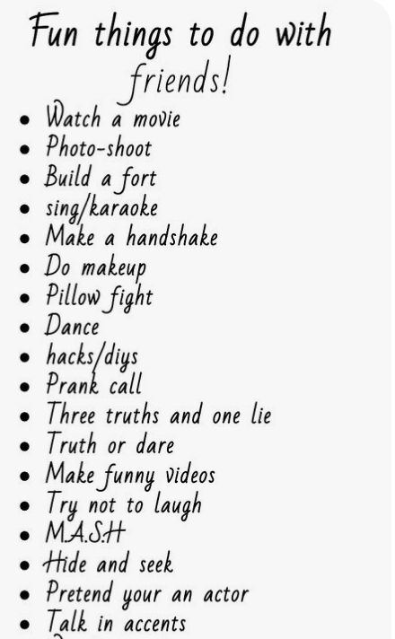 fun things to do with ur friends! Things To Do When Ur Bored At Home With Friends, Things To Do With Friends When Ur Bored, Things To Do W Your Friends, Stuff To Do When Ur Bored With Friends, Things To Do With Your Two Best Friends, Things To Do With Ur Best Friend At Home, Things To Ask Ur Friend, Things To Do When Bored With Friends Over The Phone, What To Do With Ur Bestie At Home