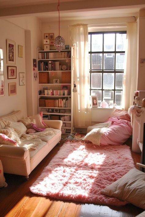 Girly Living Room, Apartment Girly, Apartment Simple, Girly Apartments, Girly Apartment Decor, Deco Studio, Dream Apartment Decor, Future Apartment Decor, House Apartment