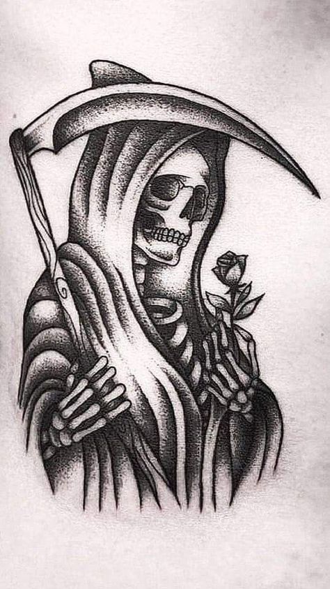 Thief Tattoo, Dark Disney Tattoo, Grim Reaper Drawing, Reaper Drawing, Grim Reaper Tattoo, Book Thief, Reaper Tattoo, Chicano Art Tattoos, Chicano Drawings