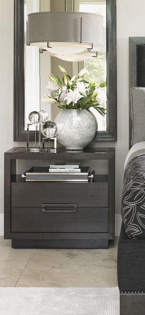 Grey nightstand. | www.bocadolobo.com #bocadolobo #luxuryfurniture #exclusivedesign #interiodesign #designideas #nightstandsideas #nightstand #masterbedroom #bedroom #homedecor Designer Nightstand, Budget Furniture, Instyle Decor, Dekorasi Kamar Tidur, Bedroom Night Stands, Cheap Furniture, Contemporary Bedroom, Beautiful Bedrooms, Minimalist Bedroom