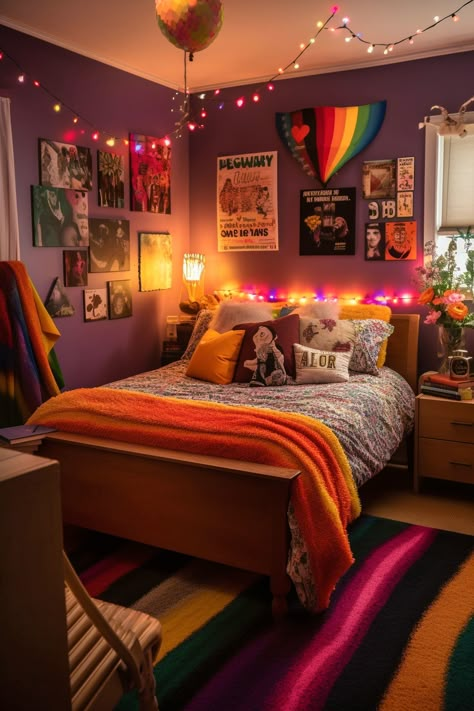 Explore the spectrum of the LGBTQ+ community with the Queer Quarters Bedroom. With its colorfully diverse furniture and vibrant queer art, it's a space that celebrates identity and diversity. Furniture Sofa Design, Gay Room, Aesthetic Sofa, Sofa Aesthetic, Sofas Design, Bedroom Decor On A Budget, Bedroom Decor For Small Rooms, Aesthetic Bedroom Ideas, Inspired Bedroom