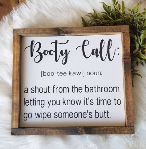 Booty Call Sign Bathroom Humor Funny Signs - Etsy Call Sign, The Saw, Funny Bathroom Signs, Creative Storage, Bathroom Wallpaper, Hand Painted Signs, Bathroom Humor, Humor Funny, Bathroom Signs