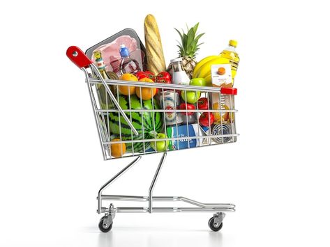 Shopping cart full of food isolated on w... | Premium Photo #Freepik #photo #grocery-cart #grocery-basket #supermarket-basket #supermarket-cart Stromboli Recipe Easy, Baked Shrimp Scampi, Cream Sauce Recipes, Baked Shrimp, Grocery Foods, Grocery Items, Yogurt Recipes, Skillet Chicken, Philly Cheese Steak