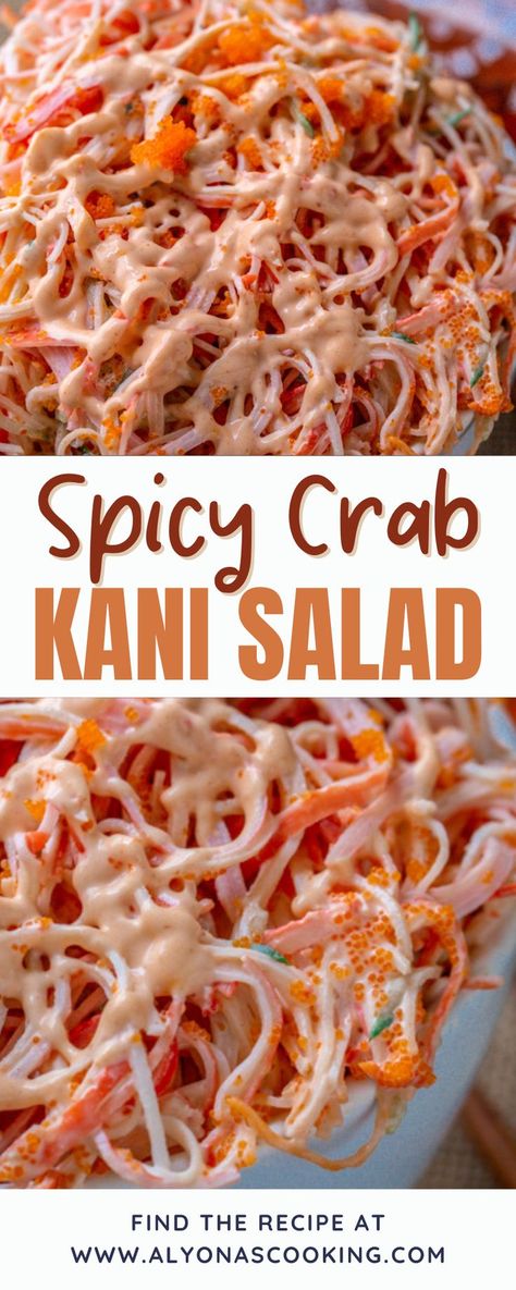 Crab Salad Recipe Sushi, Japanese Crab Salad, Sriracha Dressing, Meat Animals, Salad Japanese, Kani Salad, Crab Sushi, Sushi Bowl Recipe, Crab Appetizer