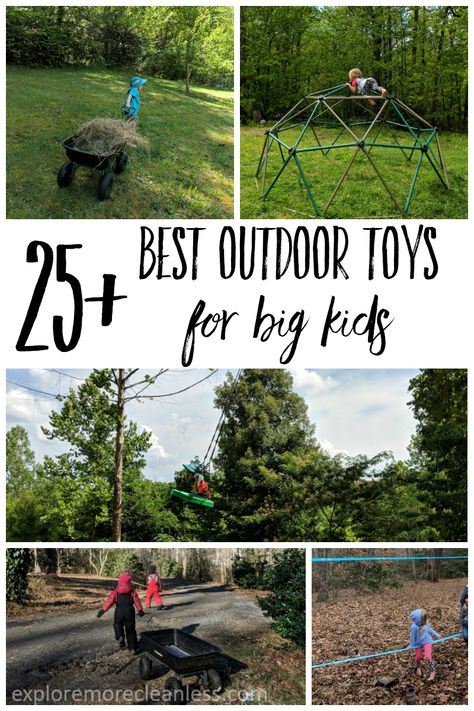 25+ outdoor toys for big kids - Explore More Clean Less Diy Outdoor Toys, Outdoor Forts, Best Outdoor Toys, Outdoor Kids Play Area, Outdoor Play Space, Backyard Toys, Kids Outdoor Activities, Backyard Activities, Play Area Backyard