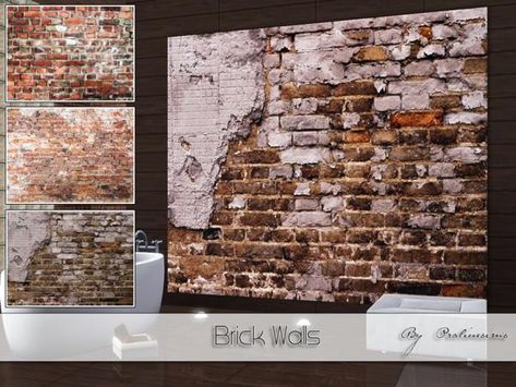 Pralinesims' Brick Walls Sims 4 Brick Wall Cc, Sims 4 Cc Brick Wallpaper, Distressed Brick Wall, Sims 4 Wallpaper, Rustic Brick Wall, Brick Wall Texture, Sims Gameplay, Cc Packs, 4 Wallpaper