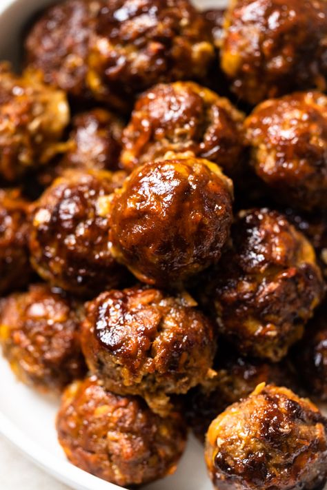 A plate of BBQ Cheddar meatballs. Cheddar Meatballs, Bbq Meatballs, How To Make Meatballs, Turkey Tacos, Bbq Sides, Side Dishes For Bbq, Hidden Veggies, Family Eating, Chicken Meatballs