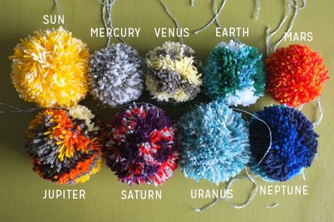 These Planet Pom-Poms Just Get Cuter Once This DIY Is Done! - Wise DIY | Wise DIY Mercury Facts, Pompom Maker, Solar System Projects For Kids, Pom Pom Mobile, Solar System Projects, Pom Crafts, Tassel Crafts, Pom Pom Maker, Pom Pom Crafts