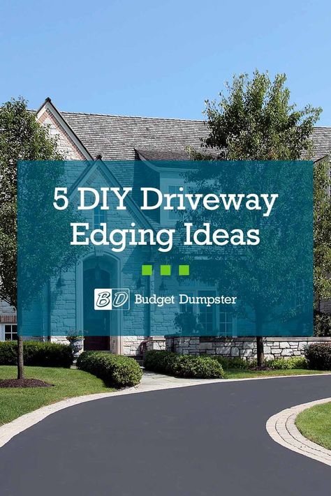 Looking for a practical way to improve your curb appeal? These DIY driveway border ideas will complement your home and prevent your lawn from washing away. #drivewayedging #drivewayborderideas #diy #homeimprovement #curbappeal Brick Edged Driveway, Blacktop Driveway Ideas, Diy Widen Driveway, Driveway Ditch Ideas, Asphalt Driveway Ideas Curb Appeal, Concrete Driveway With Paver Border, Cement Driveway Ideas Curb Appeal, Concrete Driveway Edging Ideas, Parking Pad Ideas Driveways Side Yards