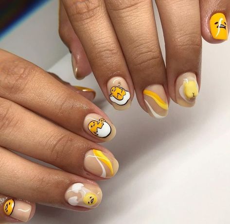 Gudetama Nails, Garfield Nails, Gudetama Birthday, Egg Nails, Designer Nails, Nail Decor, French Tip Nail Designs, Aesthetic Nails, Simple Nail