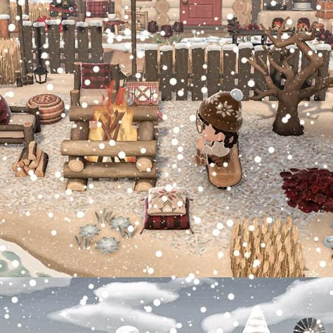 Animal Crossing Campfire Ideas, Acnh Sleigh Rental, Acnh Bonfire Ideas, Acnh Christmas Entrance Ideas, Acnh Winter Build Ideas, Animal Crossing Island Ideas Winter, Acnh Winter Market, Christmas Acnh Island, Christmas Animal Crossing Ideas