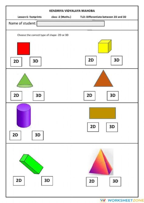 Difference between 2d and 3d shapes. Download the PDF file and try the interactive worksheet at the link above! #math #shape #worksheet #3Dshape #mathematics Counting Money Worksheets, 3d Shapes Worksheets, Math Fractions Worksheets, 3 Dimensional Shapes, 2d And 3d Shapes, Dimensional Shapes, Shapes Worksheets, Printable Math Worksheets, Fractions Worksheets