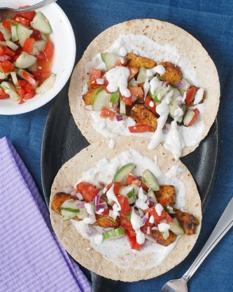 Tempeh Gyro Tacos with Cucumber Salsa by Alison's Allspice Gyro Tacos, Asian Asparagus, Cucumber Salsa Recipe, How To Cook Tempeh, Basil Pizza, Sun Dried Tomato Sauce, Cabbage Rice, Cucumber Salsa, Tzatziki Recipes