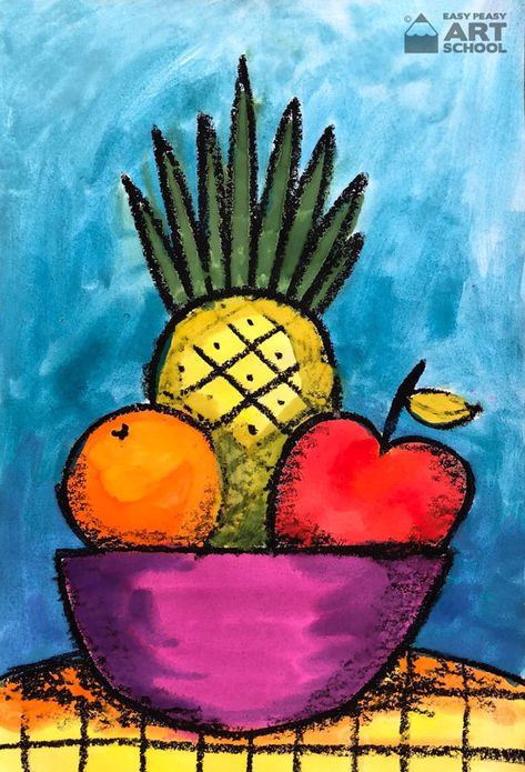 Still Life For Kids, Easy Still Life Drawing, Simple Still Life, Kids Painting Projects, فنسنت فان جوخ, 2nd Grade Art, 3rd Grade Art, Elementary Art Projects, Still Life Drawing