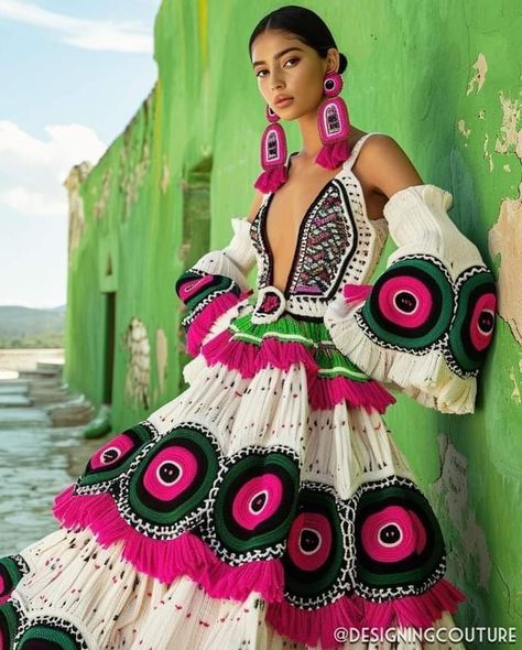 Mexican Clothing Style, Festival Make Up, Mexican Fashion, Colorful Dress, Mexican Dresses, Mexican Style, Style Mistakes, Crochet Fashion, Colorful Fashion