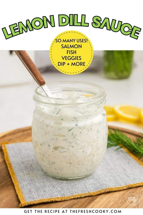 Grab this 5 minute sauce recipe for your next salmon recipe. Lemon Dill Sauce is both a sauce and a dressing, great for fish, veggies, chicken and even as a dip! Get the recipe via @thefreshcooky Lemon Sauce For Fish, Salmon Burger Sauce, Extract Recipes, Dill Sauce Recipe, Sauce For Grilled Chicken, Fish Veggies, Sauce For Vegetables, Ham Sauce, Lemon Dill Salmon