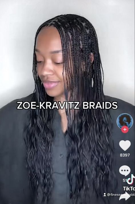 Zoe Kravitz Style Braids, Gloomy Spring Outfits, Zoe Kravitz Braids Inspired, Zoe Kravitz Hairstyles, Zoey Kravitz Braids, Zoe Braids, Zoe Kravitz Hair, Layered Box Braids, Zoe Kravitz Braids