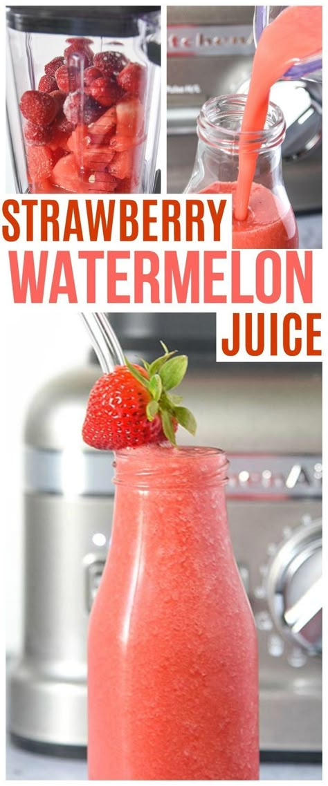 This Strawberry Watermelon juice is made with a high speed blender in less than 3 minutes! Raw delicious and nutritious juice drink recipe. via @KnowYourProduce Watermelon Juice Recipe, Bbq Dessert, Blender Recipe, Juice Blender, Smoothies Vegan, Resep Smoothie, Resep Salad, Raw Juice, Juicing With A Blender