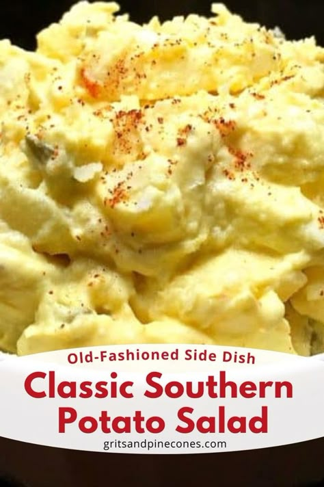 Old fashioned potato salad is a staple at any gathering in the South! This traditional recipe is made with tender russet potatoes, hard-boiled eggs, yellow mustard, and crunchy dill pickles! Yellow Potato Salad, Crunchy Dill Pickles, Old Fashioned Potato Salad, Best Potato Salad, Best Potato Salad Recipe, Southern Potato Salad, Potato Salad Recipe Easy, Potatoe Salad, Potato Salad With Egg