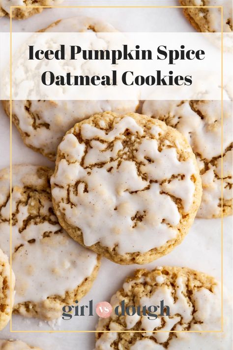 Pumpkin Oatmeal Cookies With Cinnamon Icing, Iced Pumpkin Spice Oatmeal Cookies, Iced Pumpkin Oatmeal Cookies, Fall Oatmeal Cookies, Pumpkin Spice Oatmeal Cookies, Christmas Oatmeal, Flavorful Cookies, Spice Oatmeal Cookies, Spice Oatmeal