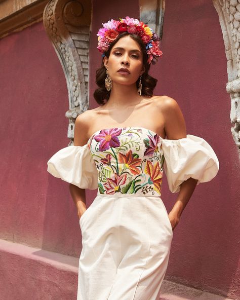 The new collection is here! Have you had a chance to browse? 🔗 Explore the collection via the link in our bio. Mexico Inspired Outfits, Flower Aesthetic Outfits, Ecuadorian Fashion, Mexican Fashion Modern, Mexican Outfits For Women, Aesthetic Figures, Hula Dress, Traditional Mexican Dress, Mexican Wedding Dress