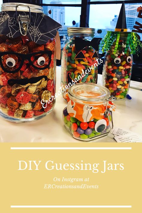 Halloween Estimation Jar Ideas, Halloween Candy Guessing Game, Guess How Many In A Jar Halloween, Halloween Guessing Game Jars, Thanksgiving Guessing Jar Ideas, Halloween Guessing Game, Guessing Jar, Candy Jars Diy, Halloween Candy Jar