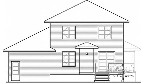 rear elevation of house plan 3875 Modern Contemporary House Plans, Open Floor Plan Kitchen, Contemporary Modern House, 1 Car Garage, Drummond House Plans, Family Room Fireplace, Garage House Plans, Modern Style House Plans, Master Retreat