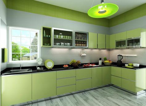 Chartreuse Kitchen, Mid Century Modern Kitchen Renovation, Cupboard Work, Latest Kitchen Designs, Simple Kitchen Design, Pista Green, Kitchen Design Color, Modular Kitchen Designs, Modern Kitchen Cabinet Design