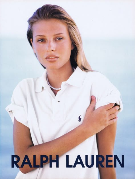 SUPERMODEL SHRINE : Photo Ralph Lauren Campaign, Ralph Lauren Ads, Bridget Hall, Ralph Lauren 90s, 90s Ralph Lauren, White Polo Shirt, Linda Evangelista, Gisele Bündchen, Ralph Lauren Style