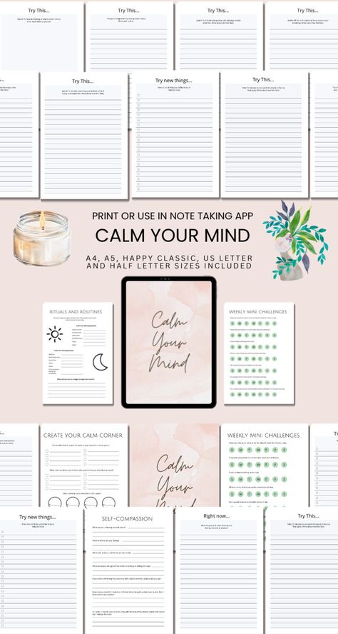 Printable Mind Decluttering Mental Health Planner Wellbeing - Etsy UK Journal For Therapy, Chakra Journal, Mind Journal, Calm Mind, Health Tools, Health Planner, Mindfulness Journal, Mental Wellness, State Of Mind