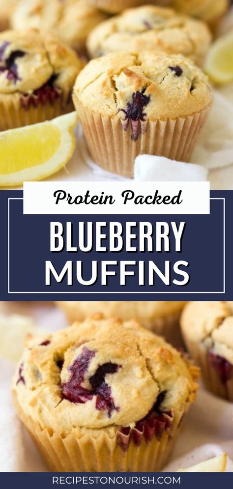 Blueberry Protein Recipes, Protein Muffins With Almond Flour, High Protein Blueberry Muffins, Protein Blueberry Muffins, Protein Blueberry Muffins Healthy, Blueberry Muffins With Protein Powder, Blueberry Muffins Protein, Lemon Protein Muffins, Kodiak Cakes Blueberry Protein Muffins