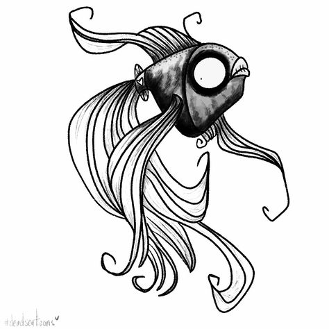 Goldfish Doodle Easy, Weird Fish Drawing, Creepy Fish, Goldfish Drawing, Cute Goldfish, Goldfish Art, Weird Fish, Doodle Ideas, Angler Fish