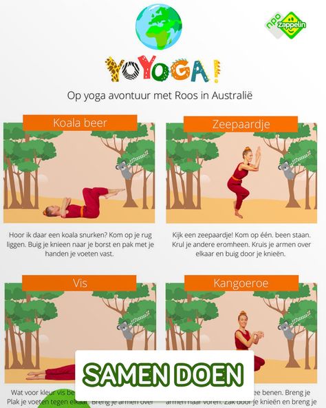 Yoga voor kinderen, Yoga mee met Roos in Australië. Laat je kind deze yogabewegingen nadoen, nog leuker om de aflevering erbij te bekijken van Yoga mee met Roos op NPO Zappelin. #yogavoorkinderen #yogaposes #kinderen #bewegen Yoga, Map