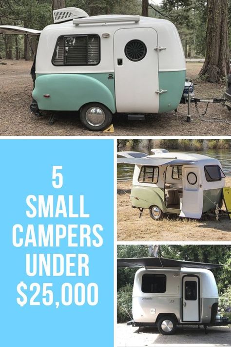 Living in a camper doesn’t need to be expensive. If you’re interested in buying a camper, here we’ll show you five of our favorite small trailers to live in for under $25,000! #RV #Vanlife #Travel #Camping #DebtFree #Freedom #FinancialFreedon #RentFree One Person Camper Van, Small Rv Trailers, Living In A Camper, Small Trailers, Vanlife Travel, Scamp Trailer, Used Campers, Small Camper Trailers, Travel Trailer Living