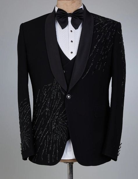 Buy Men Black Tuxedo Suit 3pc Hand Embroidered Premium Cotton online on Etsy India. Shop for handmade, vintage and unique Mens Wedding Suits items from FuleFashionHouse online on Etsy Men Black Tuxedo, Unique Tuxedos, Black Coat Pant, Best Wedding Suits For Men, Coat Pant For Men, Reception Suits, Wedding Suits Men Black, Suit For Men Wedding, Designer Tuxedo