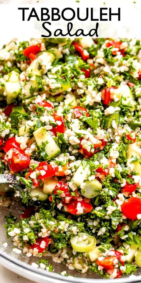 Camping Sides, Bulgar Recipes, Bulgar Wheat Salad, Baked Eggplant Recipes, Salad Sides, Tabbouleh Salad Recipe, Bulgur Recipes, Tabouli Salad, Tabbouleh Recipe