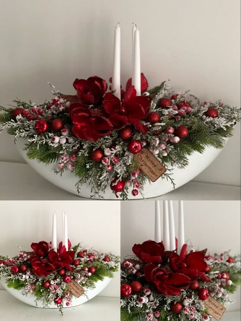 Christmas Flower Arrangements Ideas, Flower Arrangements Ideas, Winter Flower Arrangements, Winter Floral Arrangements, Christmas Decorations Centerpiece, Christmas Centers, Christmas Candle Decorations, Christmas Flower Arrangements, Home Decor Christmas Gifts