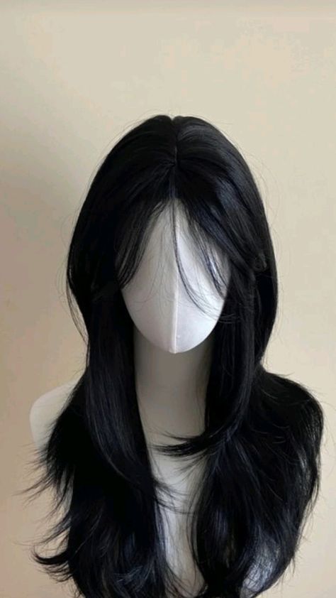 Wolfcut Hair Long Black, Fox Bangs, Korean Wigs, Hair Inspo Black, Korean Long Hair, Pretty Hair Cuts, Julia Fox, Brown Hair Looks, Hair Style Korea