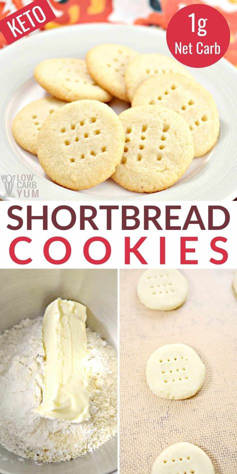 These keto shortbread cookies only have 5 simple ingredients! Anyone can make them - and they only have 1 gram of net carbs per cookie! Keto Shortbread Cookies, Keto Shortbread, Butter Shortbread Cookies, Gluten Free Shortbread, Butter Shortbread, Baking With Coconut Flour, Low Carb Low Fat Recipes, Baking Powder Uses, No Carb Recipes