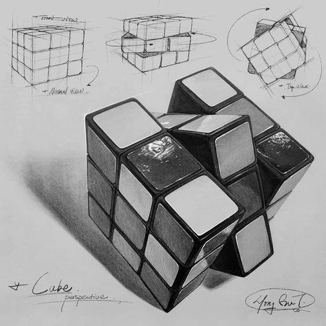 Isometry Drawing, 3d Object Drawing, Cube Sketch, Buddhist Art Drawing, Structural Drawing, Rubix Cube, Perspective Drawing Lessons, Object Drawing, Industrial Design Sketch