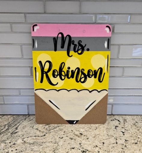 Yellow, pink, Gray Personalized Gifts For Teachers, Clipboard Ideas, Teacher Clipboard, Painting Teacher, Simple Canvas Paintings, Personalized Teacher Gifts, Pittsburgh Pennsylvania, Gifts For Teachers, Clipboard