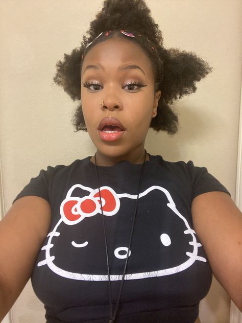 star Afro natural hairstyle hello kitty Afro Hello Kitty, Star Afro, Afro Natural, Natural Hairstyle, Hairdos For Curly Hair, Anime Warrior, Reference Poses, Art Reference Poses, Curly Hair