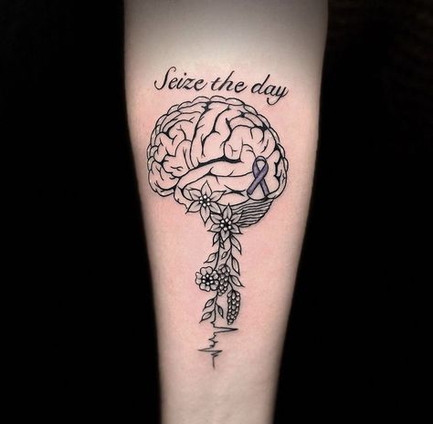 Tattoos For Seizures, Seizures Tattoo Ideas, Chronically Ill Tattoos, Epileptic Brain Tattoo, Seizures Awareness Tattoo, Epileptic Tattoo Ideas Brain, Brain Surgery Tattoo Ideas, Brain Surgery Tattoo, Autoimmune Tattoo Ideas