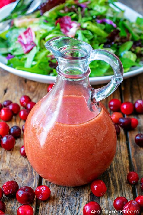 Cranberry Vinaigrette - A Family Feast Family Feast Recipes, Cranberry Vinaigrette, Cranberry Chicken Salad, Delicious Salad Dressings, Spiced Pecans, Poached Chicken, Vinaigrette Recipes, Frozen Cranberries, Savory Appetizer