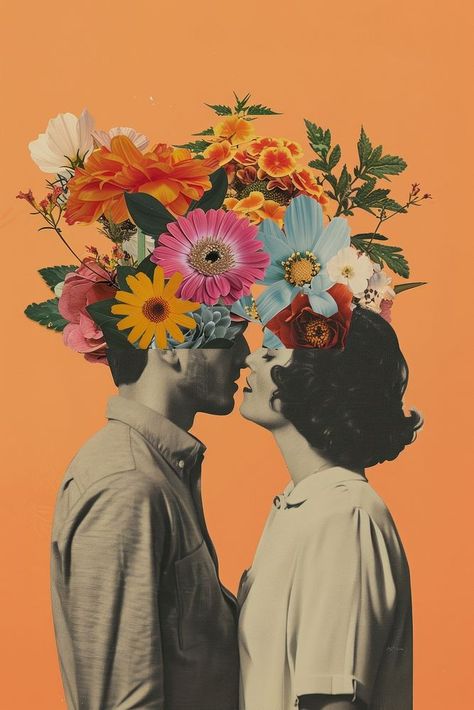 Romantic floral head collage | free image by rawpixel.com / Fluke Collage Love Couple, Couples Illustration Romantic, Romantic Collage, Love Collage Aesthetic, Couple Collage, Wedding Collage, Couples Book, Love Collage, Spanish Art