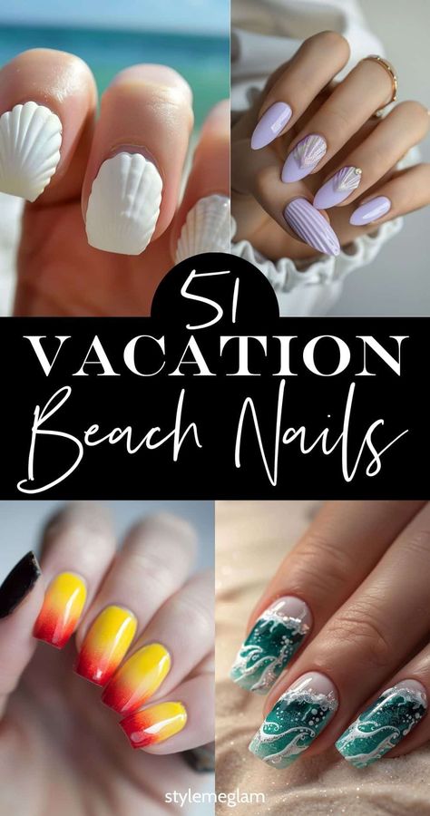 51 Popular Beach Vacation Nails for 2024 Hamptons Nails, Tropical Nail Art The Beach, Beach Nails 2024, Vacation Beach Nails, Short Beach Nails, Beach Vacation Nails, Vacation Nail Designs, Vacation Nails Beach, Palm Tree Nail Art