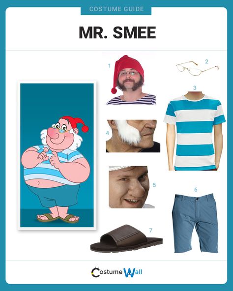 The best cosplay guide for dressing up like Mr. Smee, the right-hand man of the evil Captain Hook from the 14th animated Disney movie Peter Pan. Mens Peter Pan Costume, Mr Smee Costume, Captain Hook And Smee Costume Diy, Men’s Disney Costume, Disney Bounding Peter Pan Characters, Smee Costume, Halloween Campsite, Men’s Captain Hook Costume, Diy Tinkerbell Costume